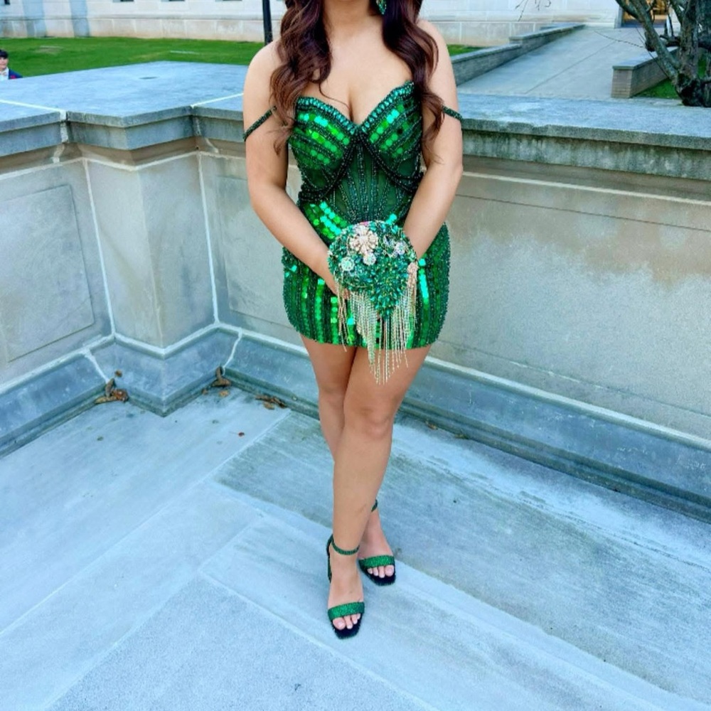Portia and Scarlett Green Sequin Prom Dress